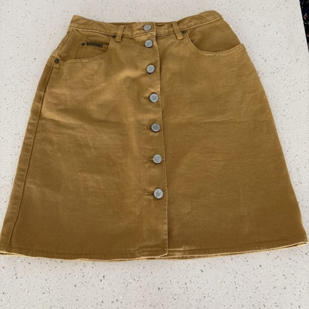 Calvin Klein Jean Skirt- Size 6 Mustard Color- Knee Length/Straight Skirt